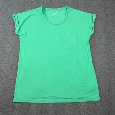 Max Studio Favorite Tee Women Small Green Pocket Rolled Sleeve Cotton Blend