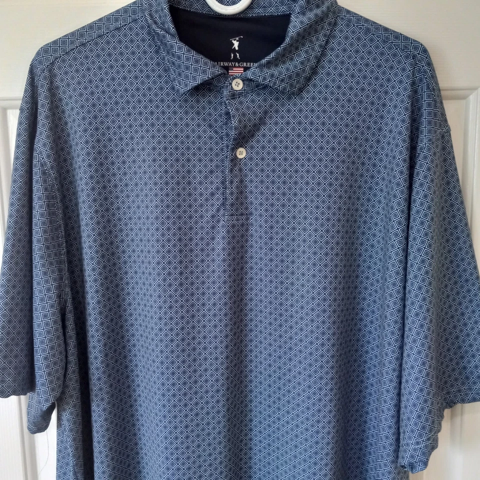 FAIRWAY & GREENE Mens Gray Blue Made USA Polyester Spandex Polo Casual Shirt 2XL - Image 2 of 4
