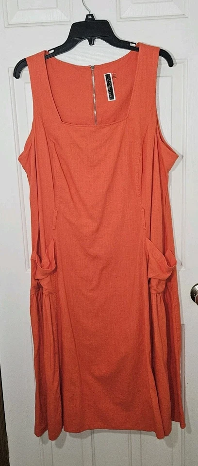 Julian Taylor Naranja Sin Mangas Cinturón Línea A Mezcla de Lino Lagenlook Talla 18W Foto 2 de 4