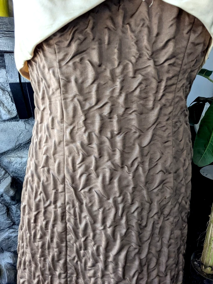 Vestido de baile formal Helga vintage años 50 marrón oscuro y marfil satinado tren talla 12 texturizado Foto 3 de 4