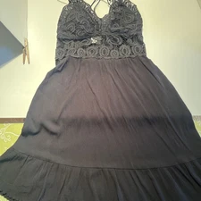 Victorias Secret PINK Small Short Black Baby Doll Nightie Strappy Stretchy