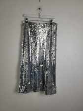 M&S Women's Skirt Silver Floral Sequin A-Line Concealed Zip Midi New