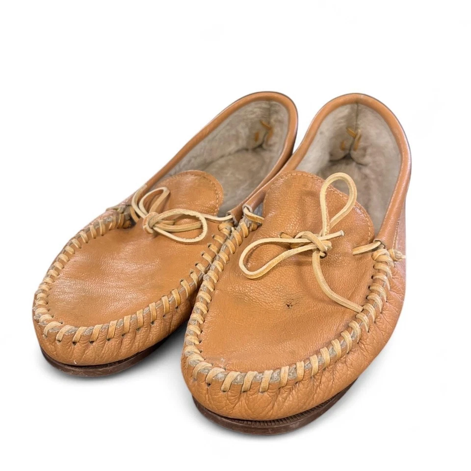 Mocasines de cuero tostado vintage para hombre talla 10 forrados sherpa Foto 2 de 4