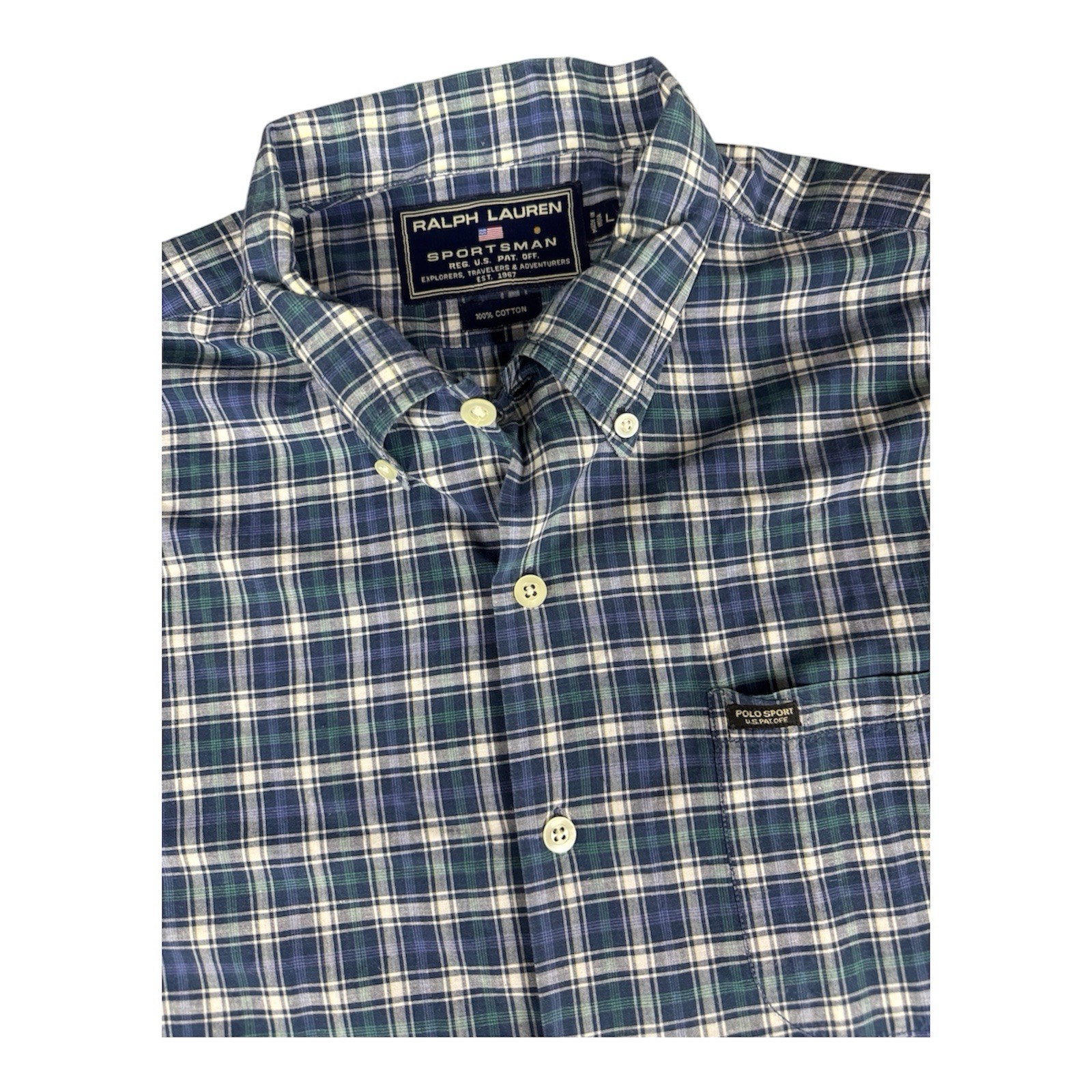 Ralph Lauren Sportsman Men’s Large Madras Plaid Button Down Cotton Vintage Y2K