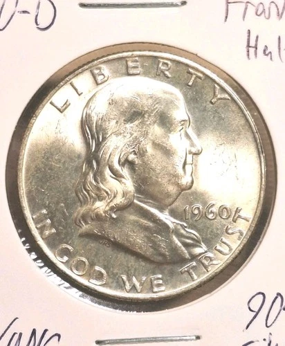 1960-D Franklin Silver Half Dollar AU/UNC Nice Looking 90% Silver Coin!