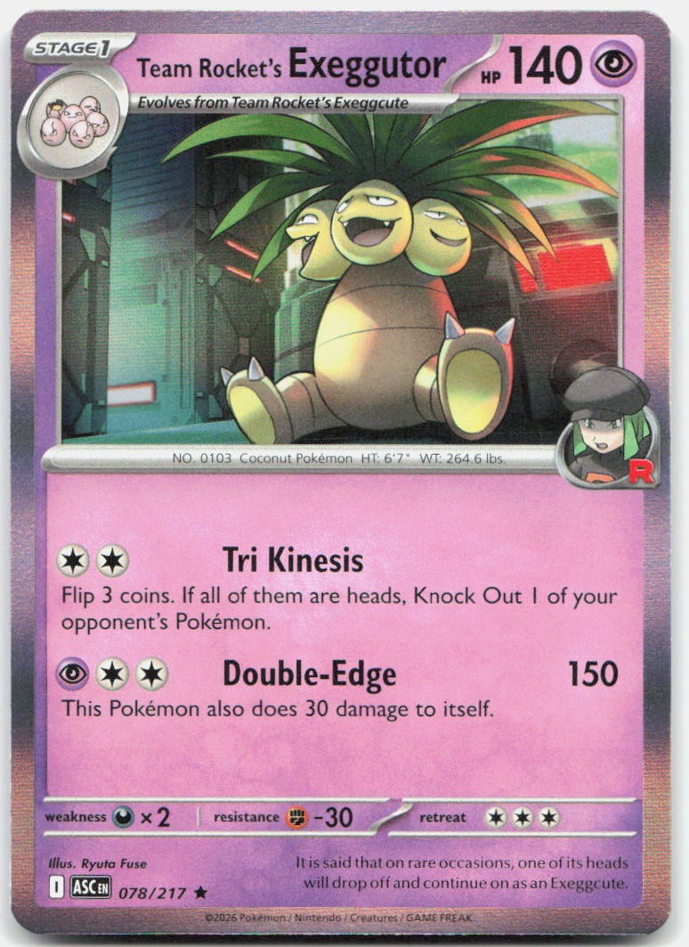 Team Rocket's exeggutor 078/217 Rare Ascended Heroes Pokemon Holo Near Mint
