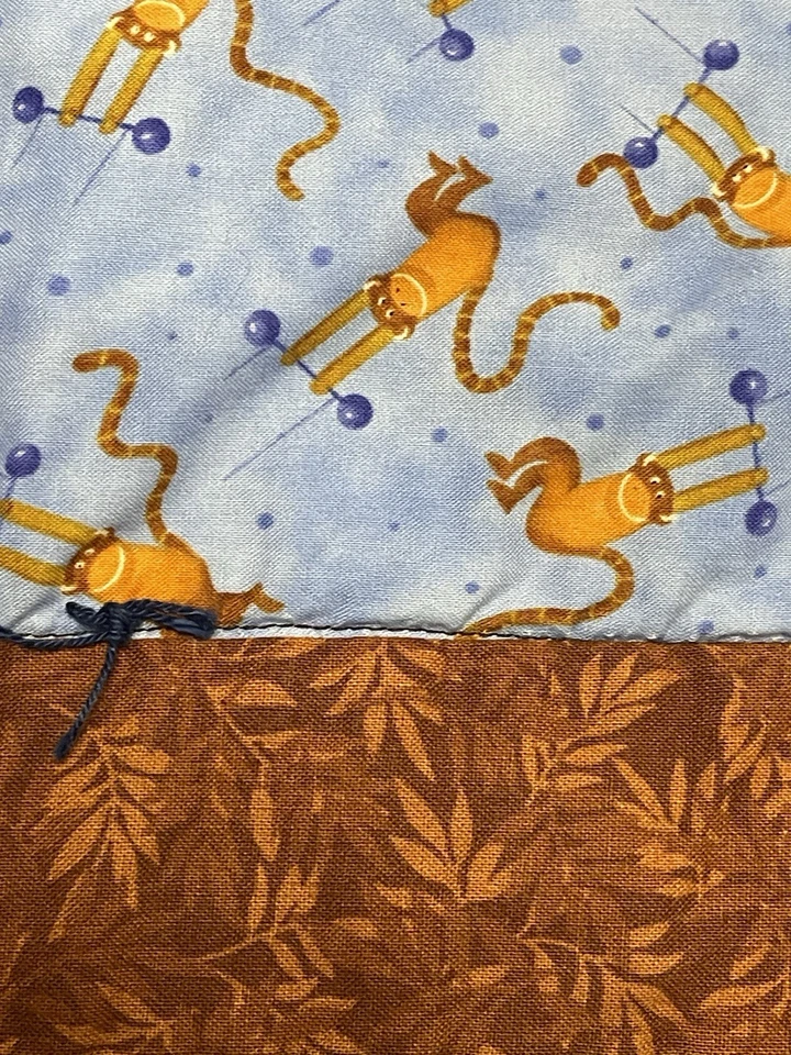 Monkey Blanket Blue Brown Cotton Quilted Swinging Handmade - Image 3 of 4