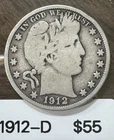 1912 D Barber Half silver Dollar
