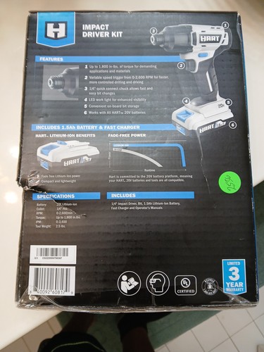 Hart 20V Impact Driver With 1.5Ah Battery & Charger - Picture 2 of 4