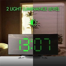 Digital Battery LED Large Curved Mirror Alarm Clock Snooze Temperature NightMode