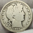 1915 D 50C Barber Silver Half Dollar, Album Filler,  VG Condition, Barb-1517d