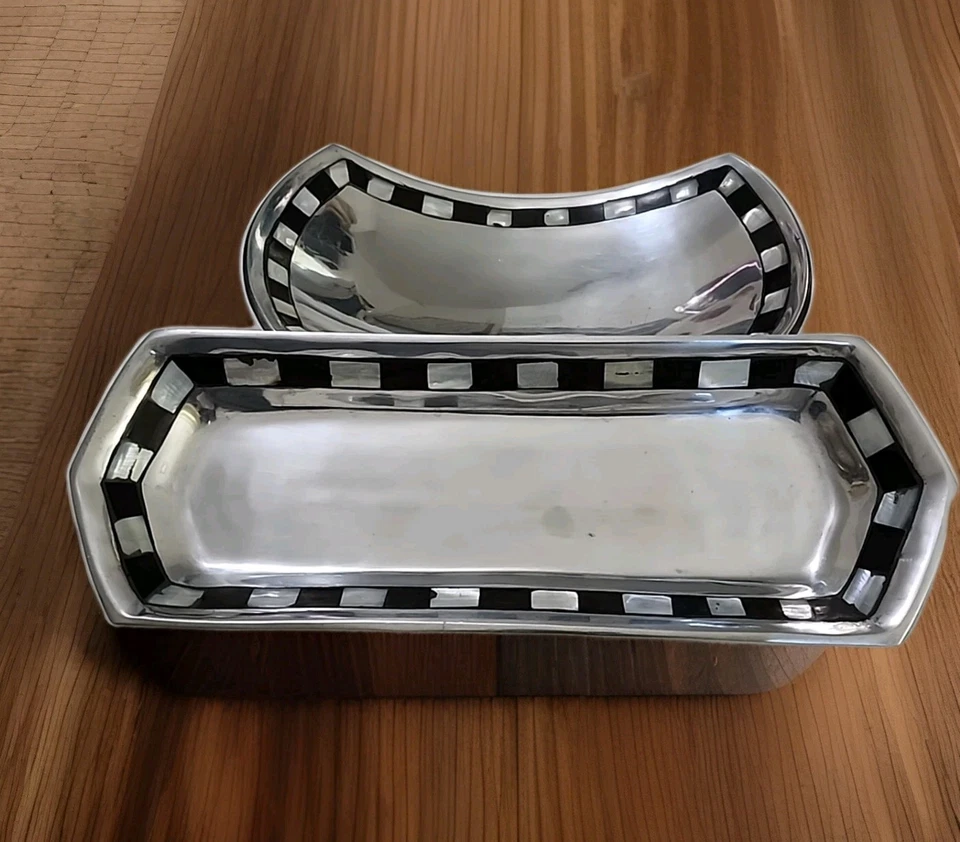 Towle Plateros Perla Medianoche Platos para Servir Incrustación Bandeja y Tazón Foto 4 de 4