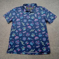 William Murray Polo Shirt Mens XL Navy Neon Bar Graphic Golf Performance Stretch