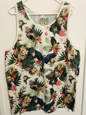 LRG Lifted Research Group Men s Tropical Parrots Graphic Tank Shirt Tee Size XL