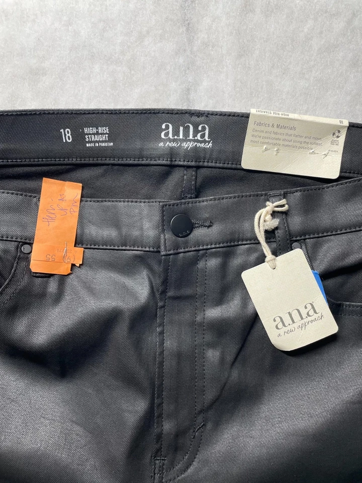 NUEVO CON ETIQUETAS A.N.A A New Approach Pantalones rectos ajustados de cuero de tiro alto para mujer talla 18 Foto 4 de 4