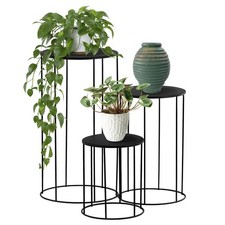 Indoor Plant Stands Round Metal Flower Pot Black Display Modern Planter Set of 3