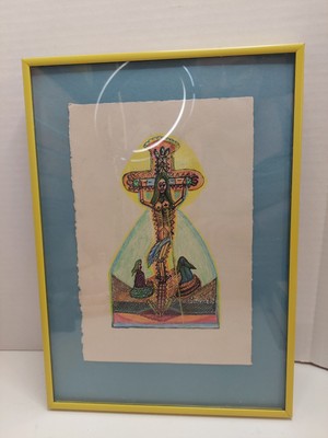 LOUIS MONZA Drawing Surrealist Expressionist Original Woman Crucified Signed 