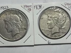 Lot Of 2 Peace Dollars 1923 D & 1934 P  90%Silver