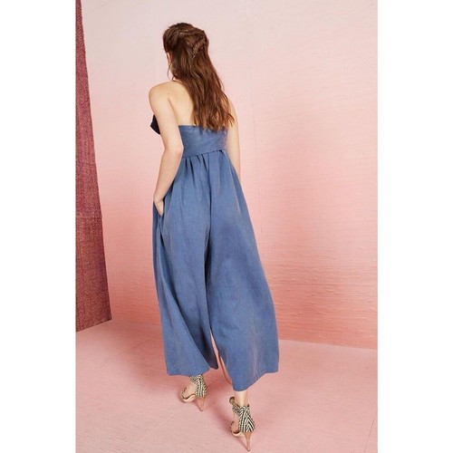 ULLA JOHNSON Womens Jordane Chambray Linen Jumpsuit Size 6 Blue Wide Leg Coastal - Picture 3 of 17
