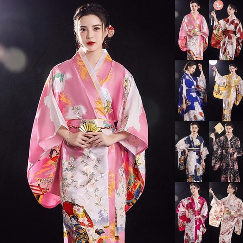 Damen Kimono Blumen Yukata-Braut Nachthemd Pyjama Kleid Japanisch Cosplay Kostü - Bild 3 von 15