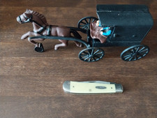Vintage Mini Cast Iron Amish Horse Buggy and Family