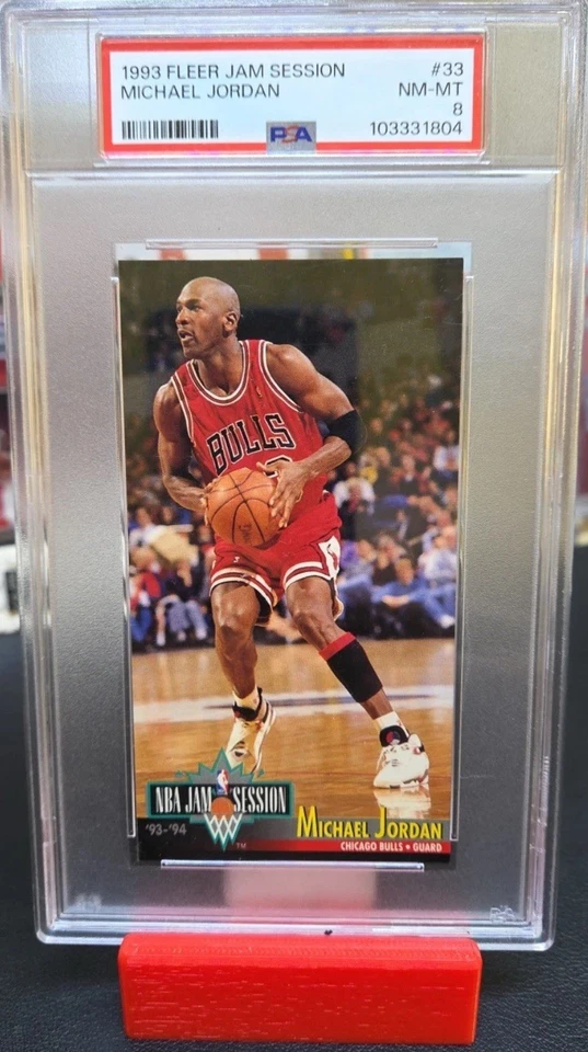 1993-94 FLEER JAM SESSION 33 MICHAEL JORDAN Tall Boy PSA 8 LOW POP Display Piece - Image 2 of 3