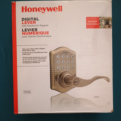 Honeywell Electronic Entry Lever Door Lock Antique Brass (8734101), Digital, Key