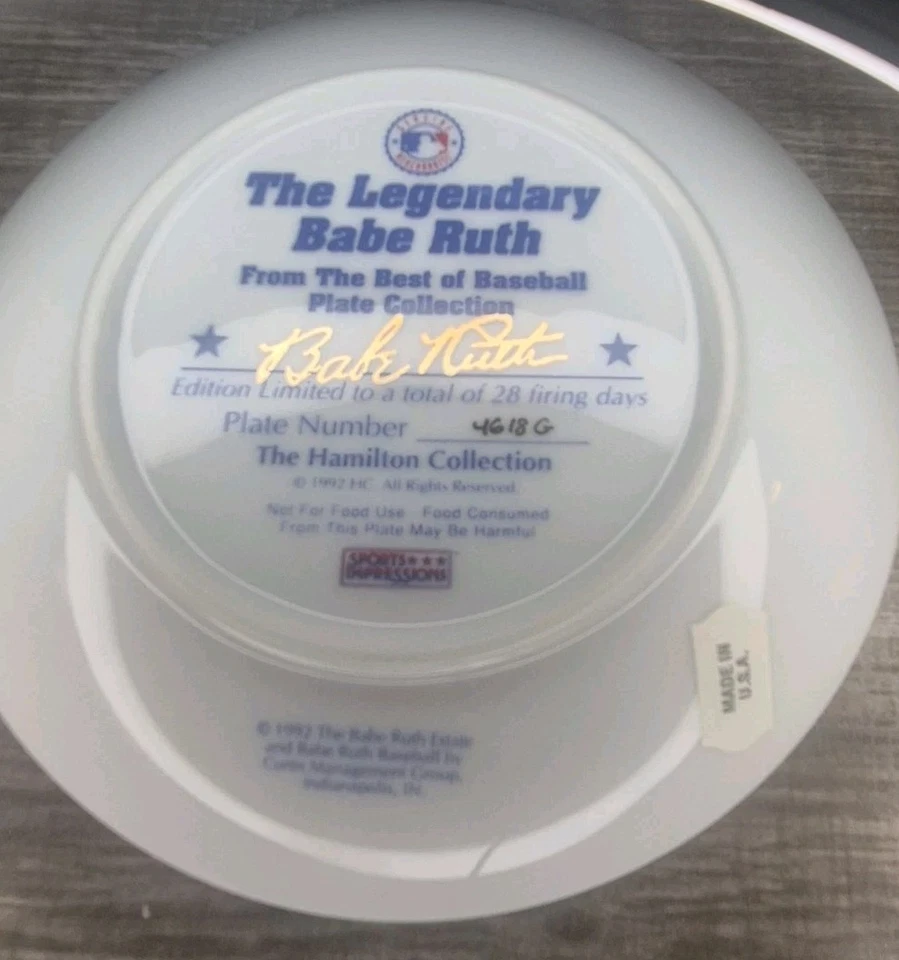 1992-93 Babe Ruth “The Legendary Babe Ruth” Hamilton Collection Plate Yankees - Image 4 of 4