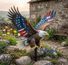 Patriotic Eagle Metal Yard Art, American Flag Bald Eagle Decor, Outdoor Garden