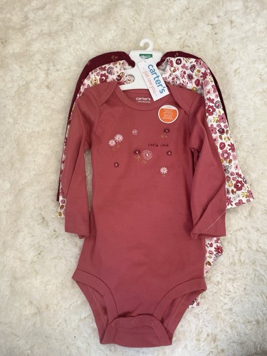 Carter's Kids Baby Girls Floral Long Sleeve Bodysuit Set - Pink and White 18M - Picture 2 of 9