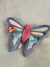 TY Beanie Babie Flitter the Butterfly Plush Toy - Pink/Purple Vintage 1999 NWT