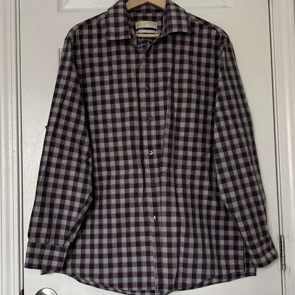 Michael Kors Regular Fit Plaid Button Up Shirt Smart Casual Classic Office Style