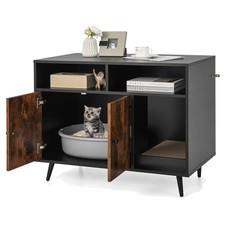 Rustic Wooden Cat Litter Box Enclosure with Storage and Scratcher - Cozy Haven