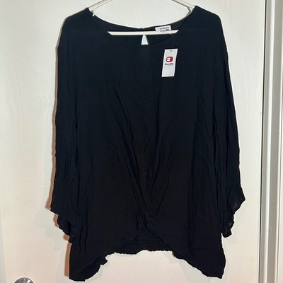 NWT Eyeshadow Black Twist Front Smocked Hem Dolman Sleeve Top Plus Size 3X