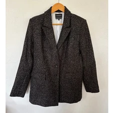 Something Navy Longline Blazer Medium Office Peacoat Black Textured