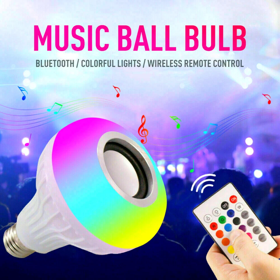 2PACK- Wireless Bluetooth Speaker E27 Bulb LED Light Music RGB Color Remote Lamp - Image 3 of 4