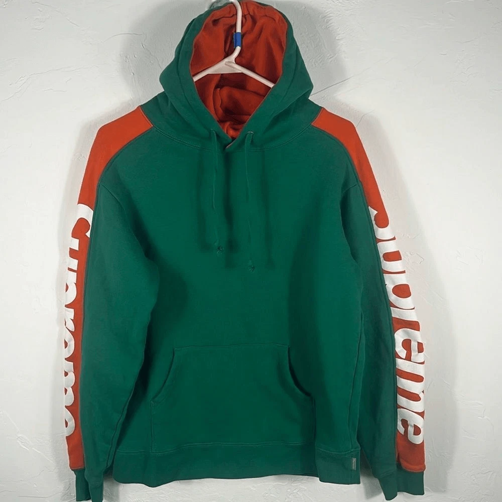 Sweat à capuche SUPREME SIDELINE   Vert / Orange   Taille SMALL