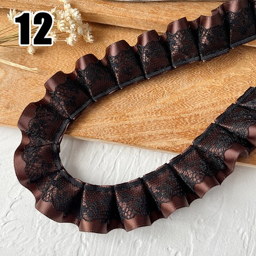 3m*2.5cm Lolita Ruffled Lace Fabric Pleated Edging Satin Ribbon Dress DIY Trim - Picture 30 of 38