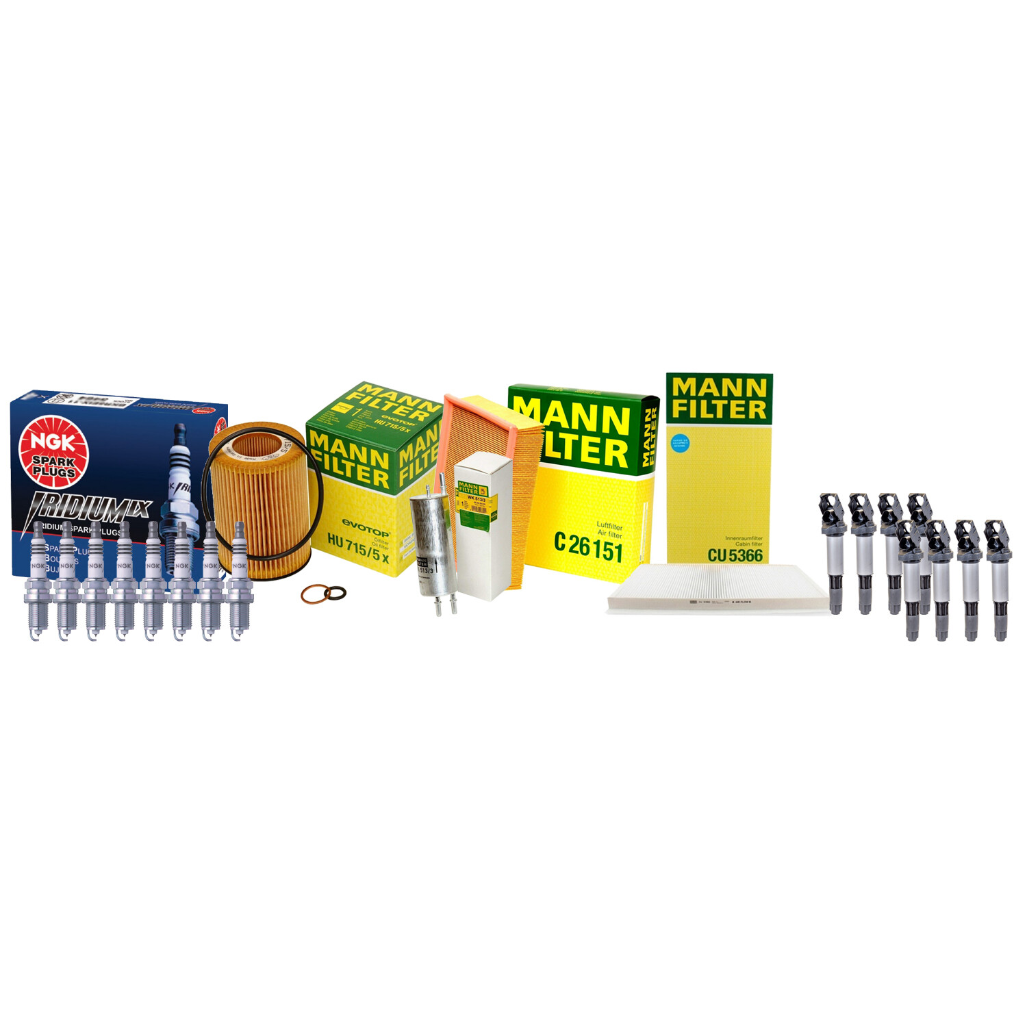 Mann Filters Denso 8 Coils NGK 8 Iridium IX Spark Plugs Tune Up Kit For BMW E53