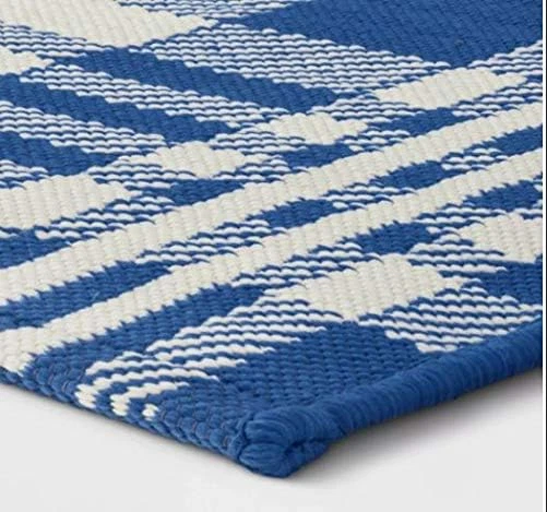 2 ft x 3 ft Indoor Outdoor Reversible Area Rug Plaid Striped Woven Blue 24"x 36" - Image 4 of 4