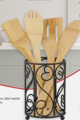 HOME BASICS Black Cutlery Holder  - 6 Inch Tall Kitchen Organizer Cookwear