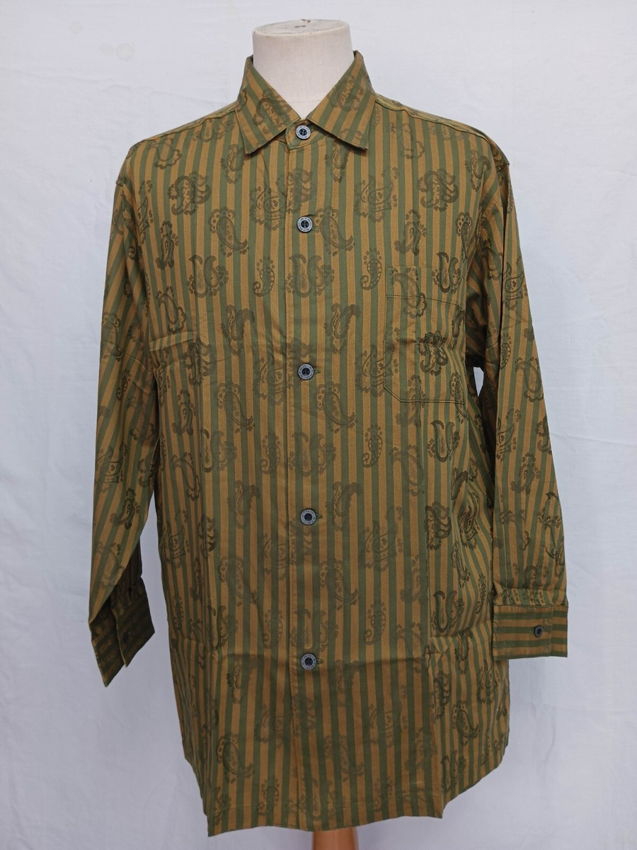 ETRO Home Collection Gold Green Striped Contrasting Paisley Cotton