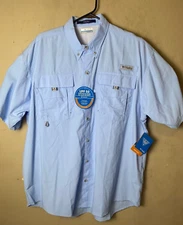 Columbia PFG Omni Shade Bahama Short Pale Blue Sleeve Button Up  Shirt SZ L- NWT