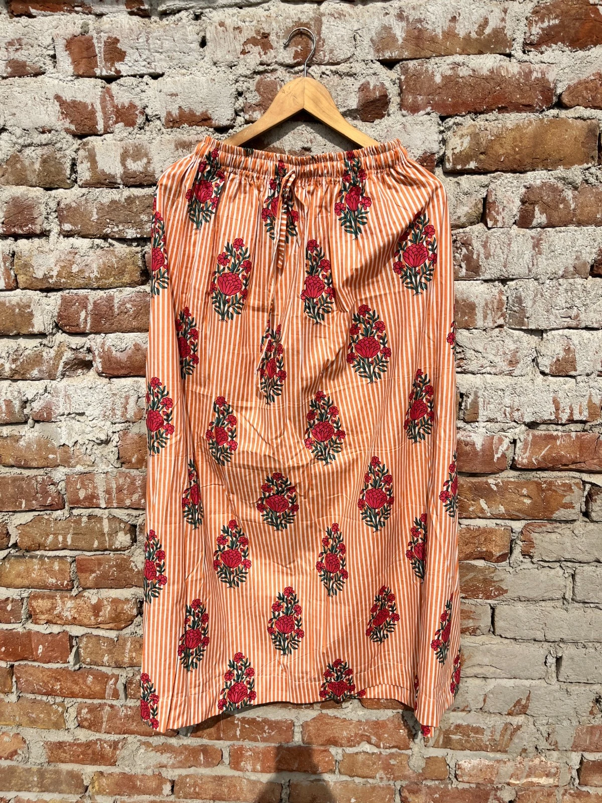Indian Cotton Orange Striped Floral Skirt Women's Clothing Partywear Skirts US