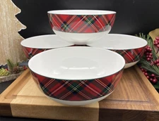MIKASA Bone China TARTAN RED Plaid Christmas 6" Cereal/Soup Bowl (SET OF 4) NEW