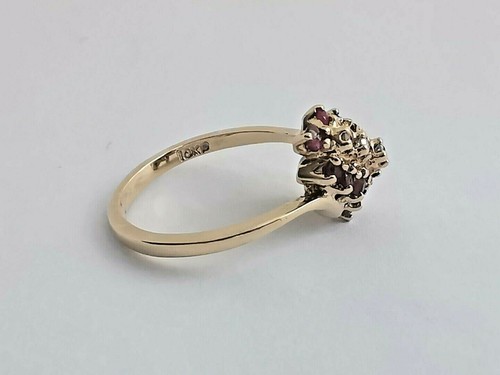 RUBY & DIAMOND CLUSTER GOLD RING 10ct yellow red & sparkly round cut gemstones - Picture 8 of 12