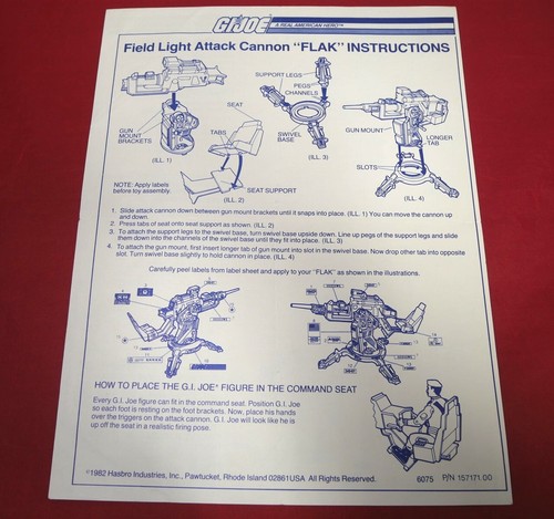 GI Joe Vehicle FLAK Cannon BLUEPRINTS 1982 Original Instruction Sheet - Picture 2 of 2