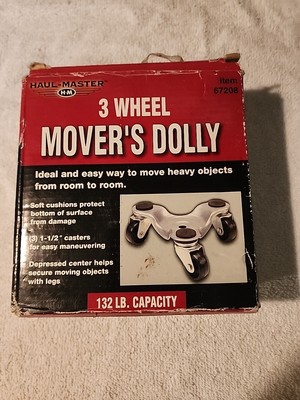 Haul-Master Pro 3 Wheel Steel Mover's Dolly 132 lb Capacity New