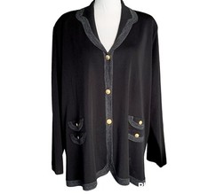 Exclusively Misook Womens Jacket 3x Black Gray Knit Cardigan Plus Size Long Top