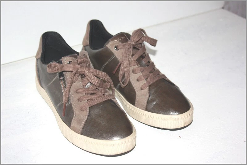 Geox Tennis Sneakers Brown Leather Bronze T 38 Very Good Condition